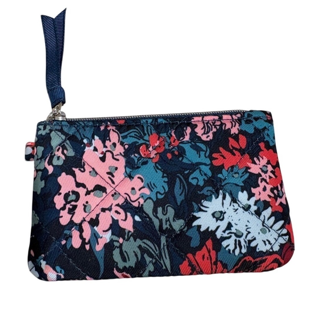 Vera‎ Bradley Floral Quilted Zip ID Case Wallet Card Holder Blue Pink Red